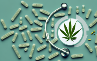 A cannabis plant inside a medical cross symbol
