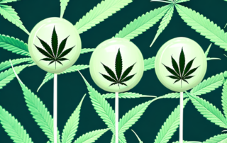 A couple of cannabis lollipops with a radiant aura around them