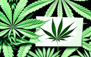 A marijuana plant growing inside a greenhouse with a license document in the foreground