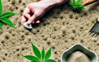 A handful of hemp seeds being sprinkled into fertile soil