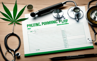 A doctor's prescription pad with a cannabis leaf symbol on it