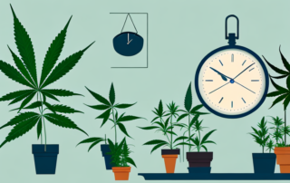 A blooming cannabis plant in a well-equipped indoor garden setup