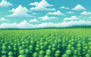 A picturesque bavarian landscape with fields of industrial hemp plants under a clear blue sky