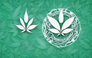 A cannabis leaf intertwined with a symbol of medicine