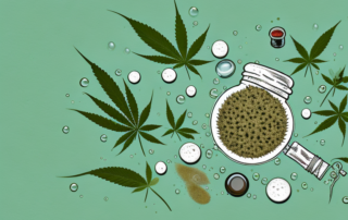 A hemp plant with droplets being extracted from it