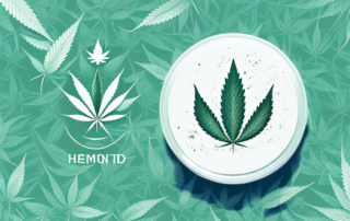 A cbd cream jar with a hemp leaf on it