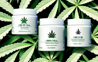 Several jars of cbd pain relief cream with a calming