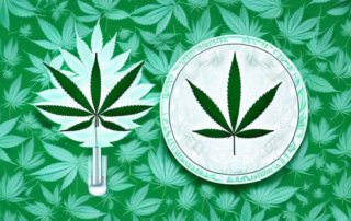 A marijuana leaf with medical symbols like the caduceus
