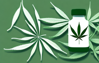 A cannabis leaf juxtaposed with a traditional pill bottle