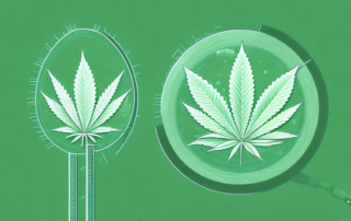 A cannabis plant with different sized droplets representing cbd content