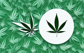 A cannabis leaf intertwined with symbols of healthcare like a medical cross and pain symbols