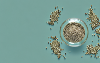 A glass of water with hemp seeds floating in it