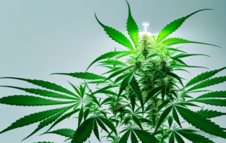A healthy cannabis plant in a well-maintained indoor growing setup