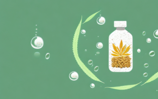 A hemp plant with its droplets being collected in a small bottle