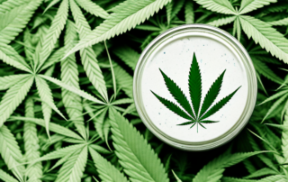 A jar of hemp salve surrounded by hemp leaves