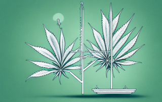 A female cannabis plant adorned with german legal scales