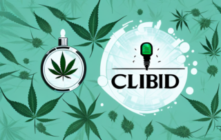 A cbd oil dropper with a few hemp leaves around it