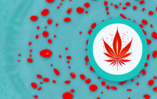 A cbd oil dropper with a few drops falling into a stylized representation of a pain area
