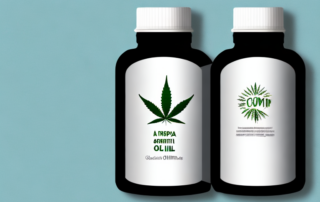 A bottle of hemp oil capsules with small