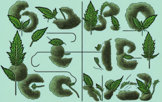 A sequence of steps showing a hemp seed being planted in soil