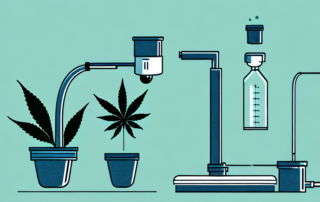 A cannabis plant growing in a medical laboratory setting