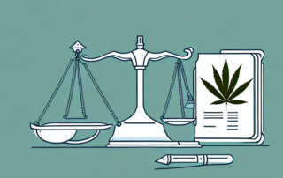 A prescription bottle with cannabis leaves spilling out of it
