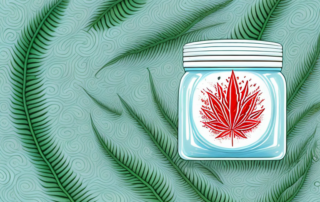 A hemp cream jar placed on a leafy background