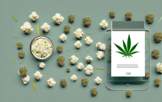 A recipe card with cannabis flowers scattered around it