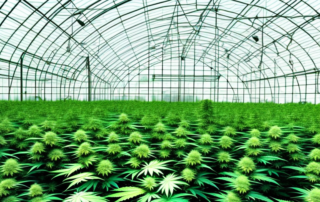 Several cannabis plants growing healthily inside a modern