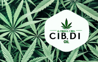 A cbd oil dropper with a few cannabis leaves in the background