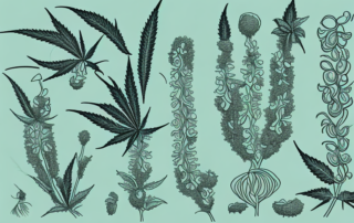 A progression from a hemp seed to a fully grown hemp plant in full bloom