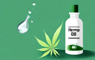 A bottle of hemp oil with a few hemp leaves around it