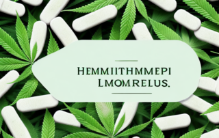 A variety of hemp tablets surrounded by soothing natural elements like plants and flowers