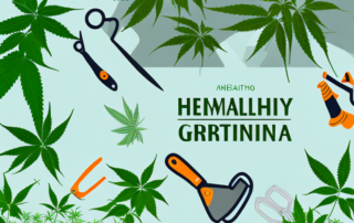 A healthy hemp plant in a garden setting