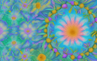A variety of cbd flowers with different visual effects around them