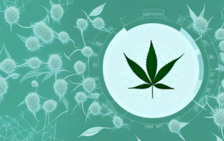 A hemp plant with highlighted areas indicating thc components