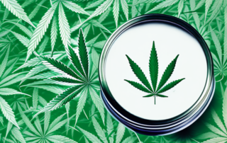 A cbd salve jar with a cannabis leaf design on it