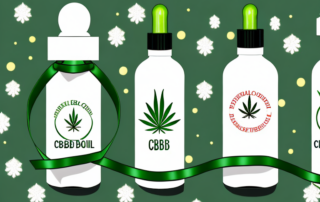 Several bottles of cbd oil arranged in a decorative manner