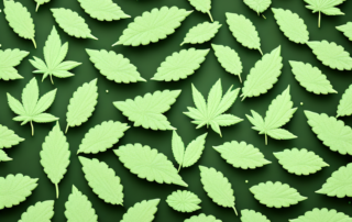 Cbd-infused cookies scattered on a leafy hemp plant background