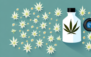 A prescription bottle with cannabis flowers spilling out