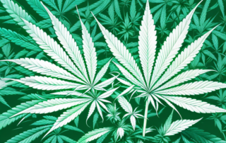A cannabis plant with various cannabinoids like cbd and thc highlighted in its structure