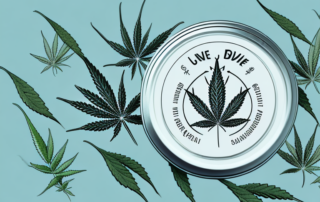 A cbd salve jar with a hemp leaf on it