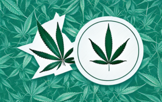 A cannabis leaf with a series of symbolic icons around it representing pain