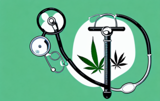 A stethoscope intertwined with a cannabis leaf