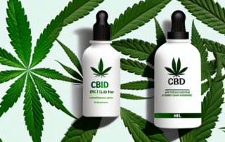 A high-dose cbd oil bottle with a hemp leaf on it