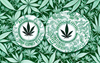 Several distinct cannabis plants with a medical cross symbol subtly incorporated into each design