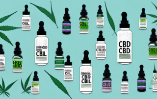 Several cbd oil dropper bottles lined up