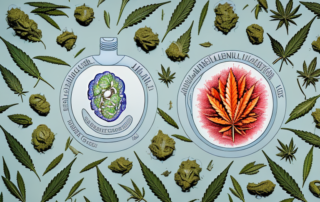 A variety of medicinal plants including a cannabis plant in the center