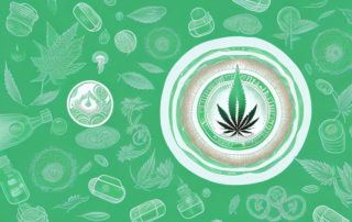 A bottle of hemp oil capsules with a soothing green aura