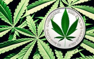 A medical cannabis leaf inside a symbolic coin